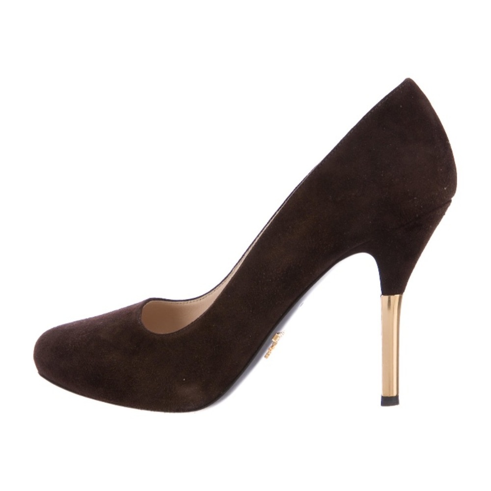 Prada Brown Suede Pumps with Golden Heels